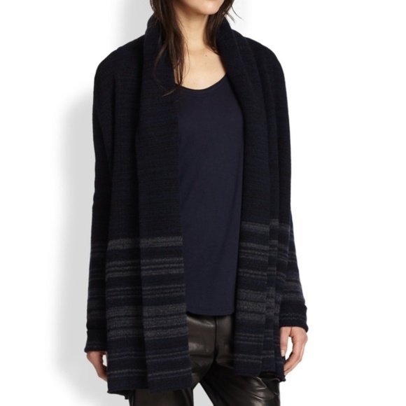 Vince Open Front Knit Wool Yak Blend Long Sleeve Navy Cardigan Sweater Size M - Picture 9 of 9